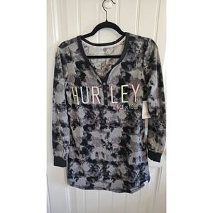 Hurley Womens Gray Tie Dye Waffle Knit Henley Thermal Long Sleeve Shirt Small